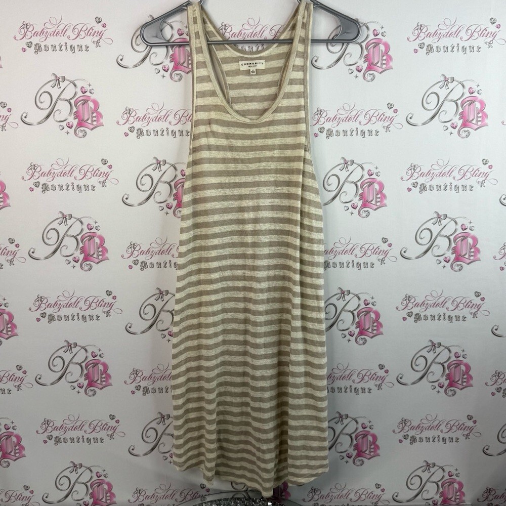 Community Aritzia dress stripes 100% Linen Striped Tank  tan beige cream white